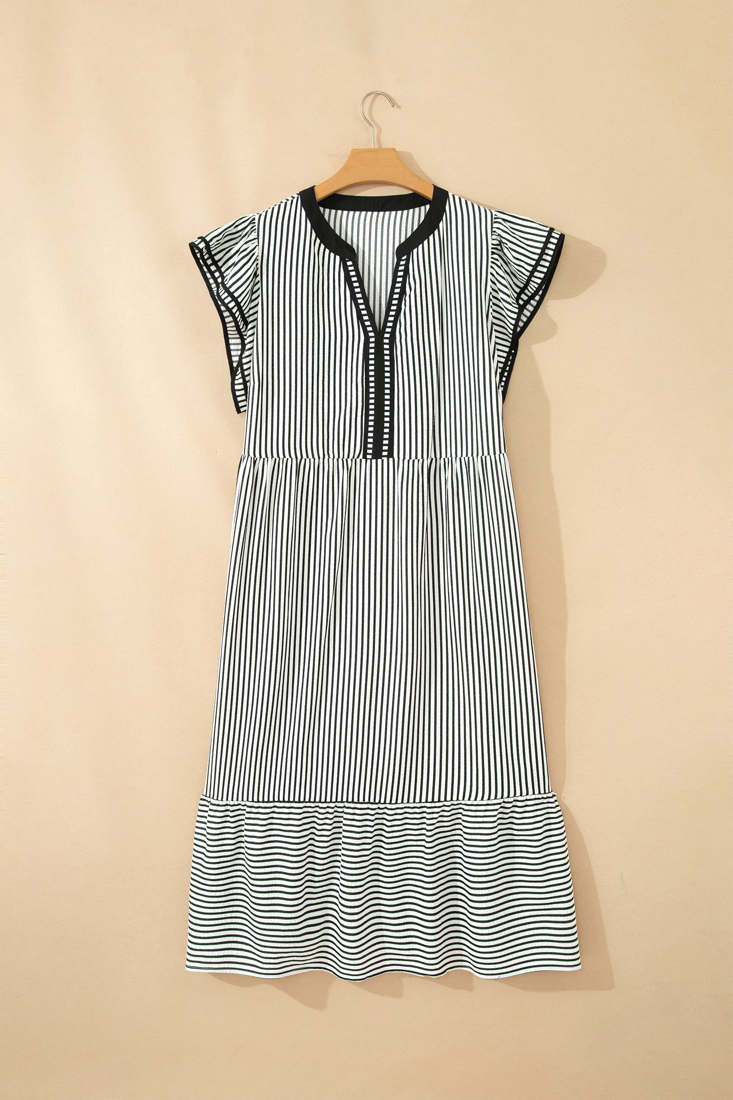 Harbor Stripe Maxi Dress — Tiered V-Neck Dress