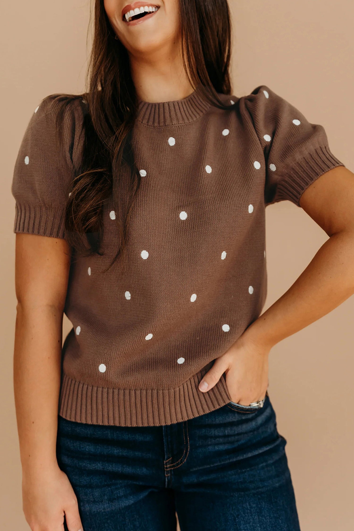 Polka Dot Bubble Short Sleeve Sweater ~ B & W