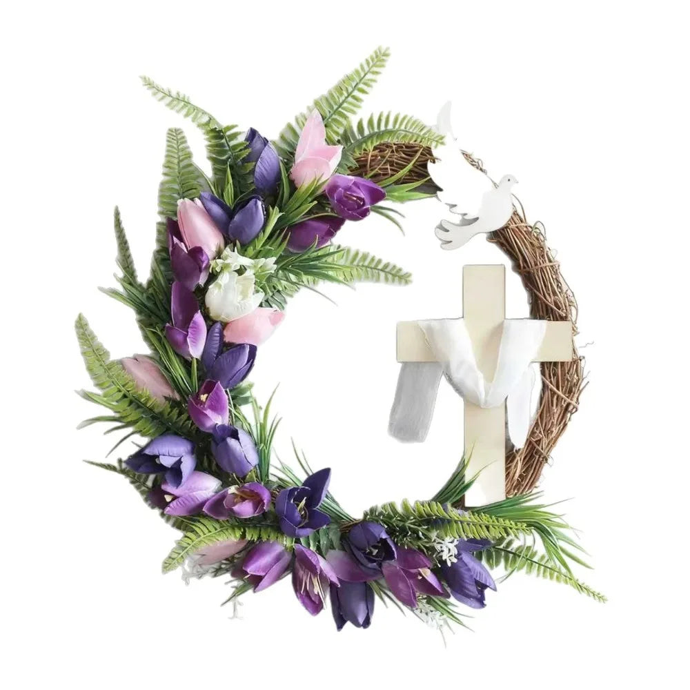 Easter Tulip Cross Wreath