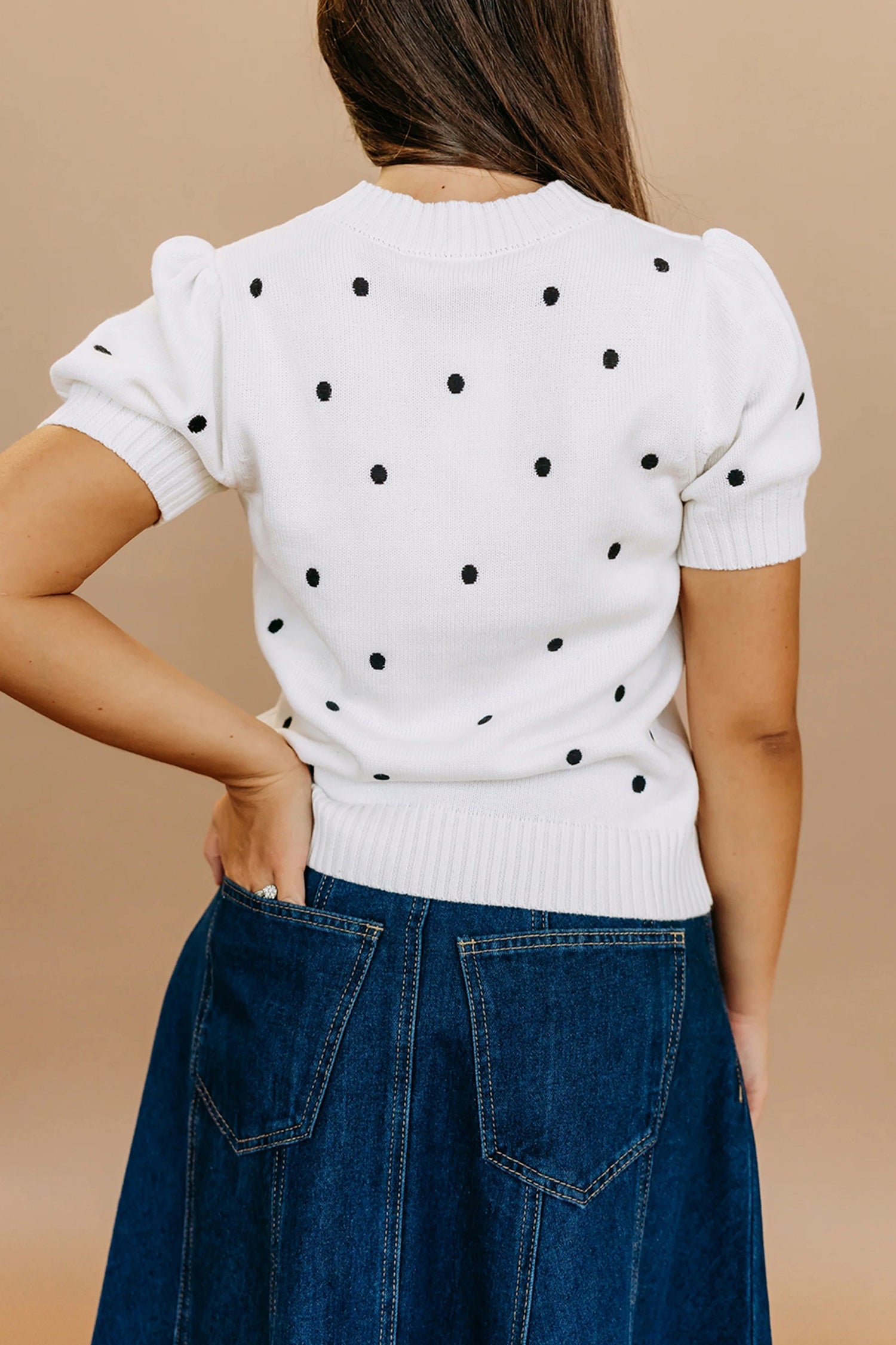 Polka Dot Bubble Short Sleeve Sweater ~ B & W
