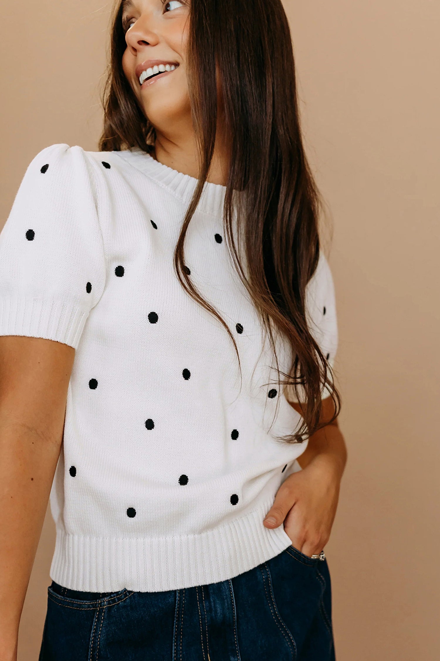 Polka Dot Bubble Short Sleeve Sweater ~ B & W