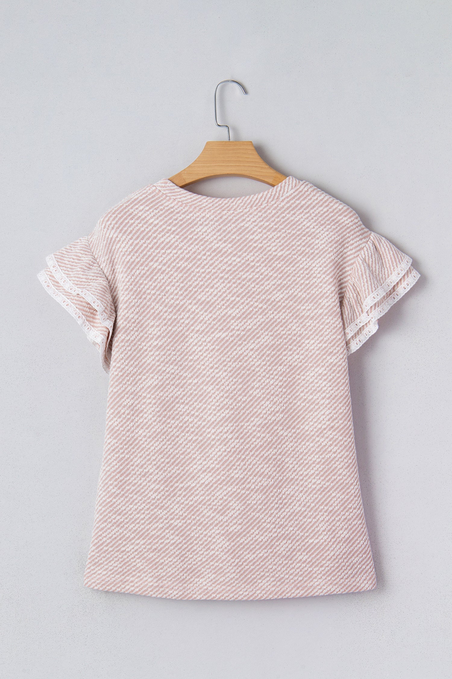 Briar Lace Ruffle Blouse — Textured Stripe Short Sleeve Top