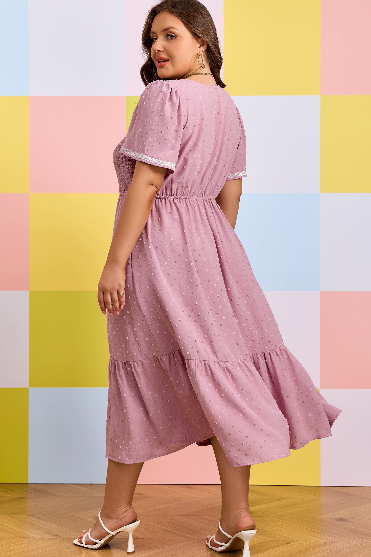 Dot Smoky Rose Flowy ~ Midi Dress