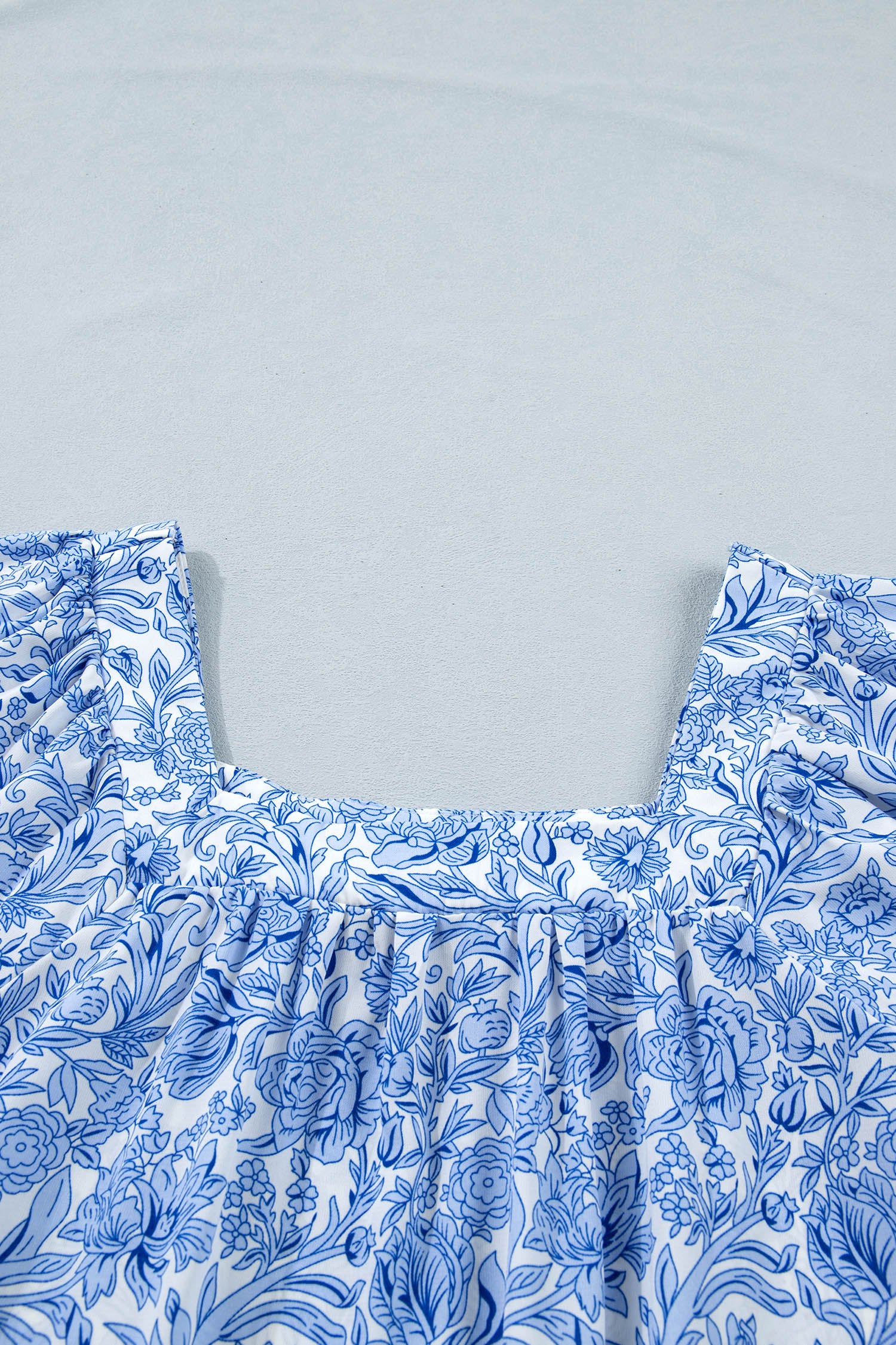 Boho Meadow light Floral Blouse — Square Neck Puff Sleeve Top
