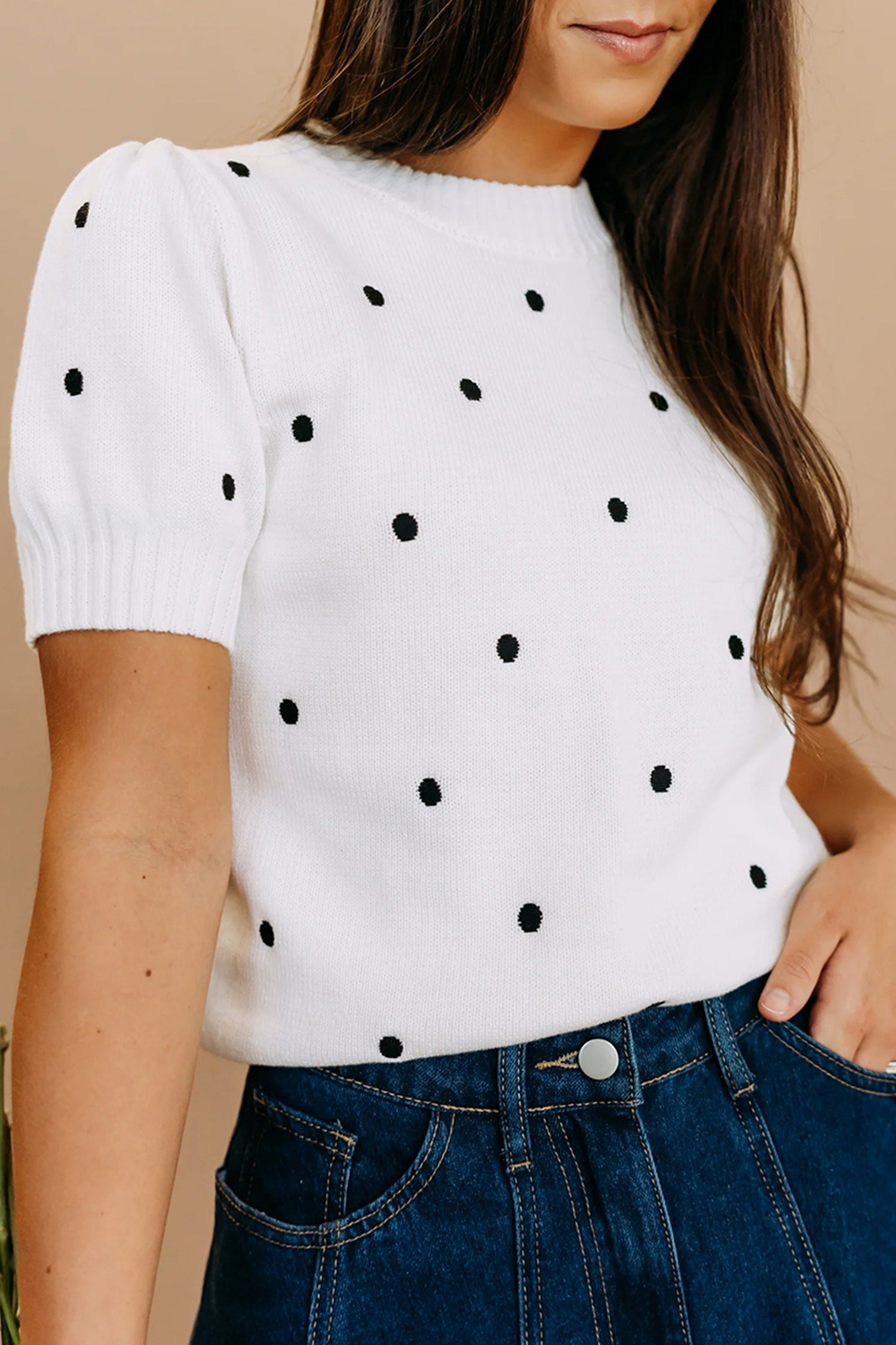 Polka Dot Bubble Short Sleeve Sweater ~ B & W