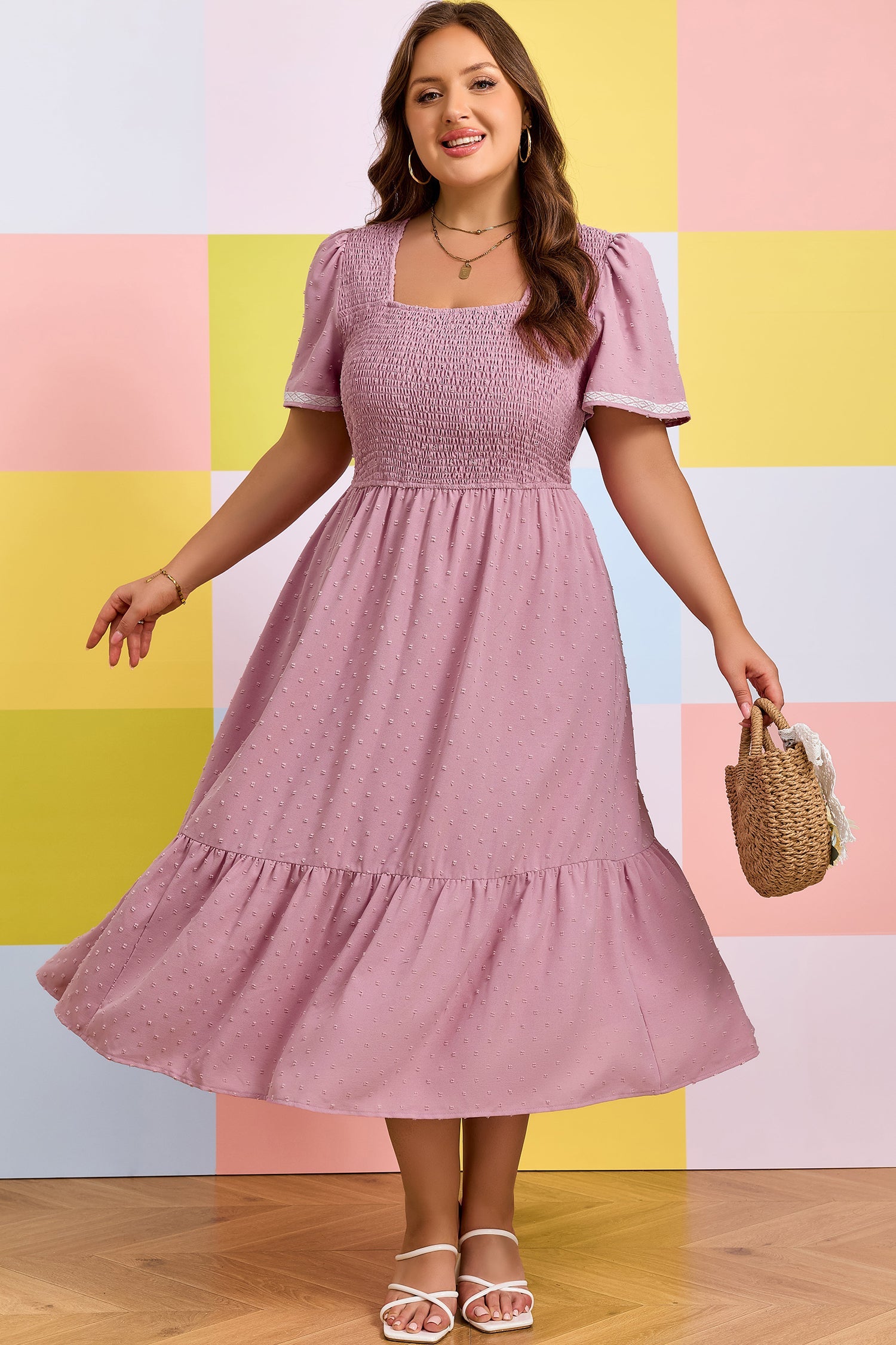 Dot Smoky Rose Flowy ~ Midi Dress