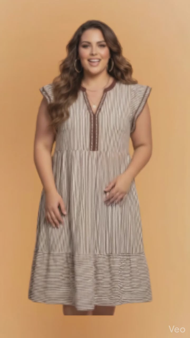 Plus Size Stripe Flutter Sleeve V-Neck Maxi Dress