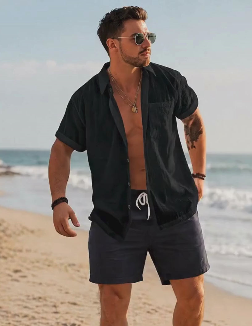 Men’s Linen Cotton Button-Up — Coastal Summer Shirt