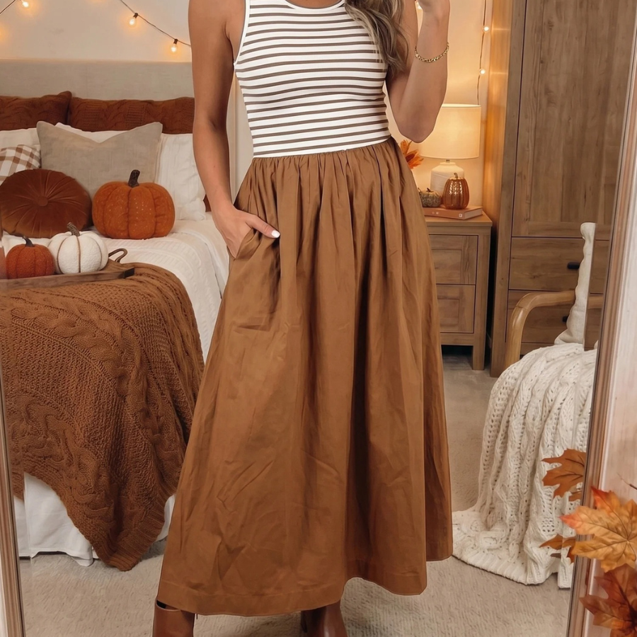 The Harvest Stripe Patchwork Sleeveless Dress for Women