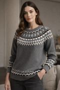 Printed Knitted Sweater - grey